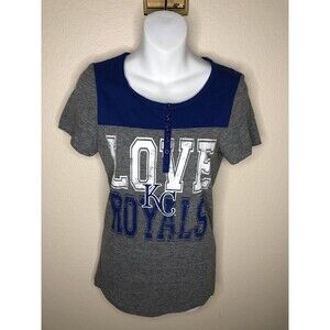 5th & Ocean MLB Love KC Kansas City Royals Tee Shirt Gray Blue HEnley Top sz M